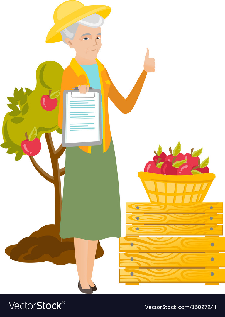 Caucasian farmer showing documents and thumb up Vector Image