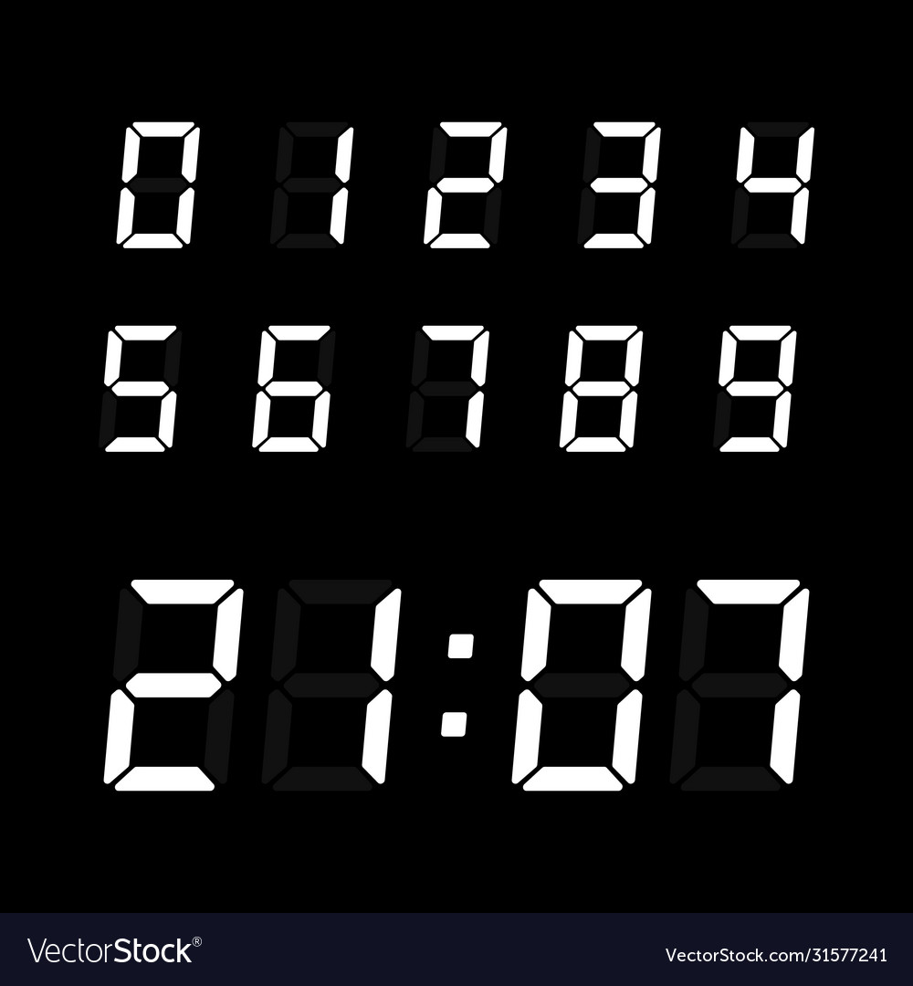 Digital clock number set Royalty Free Vector Image