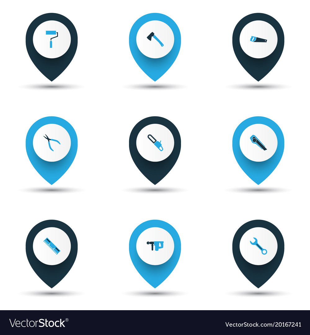 Handtools icons colored set with wrench