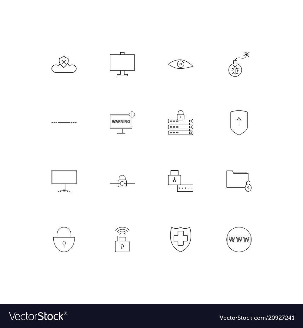 Internet security linear thin icons set outlined