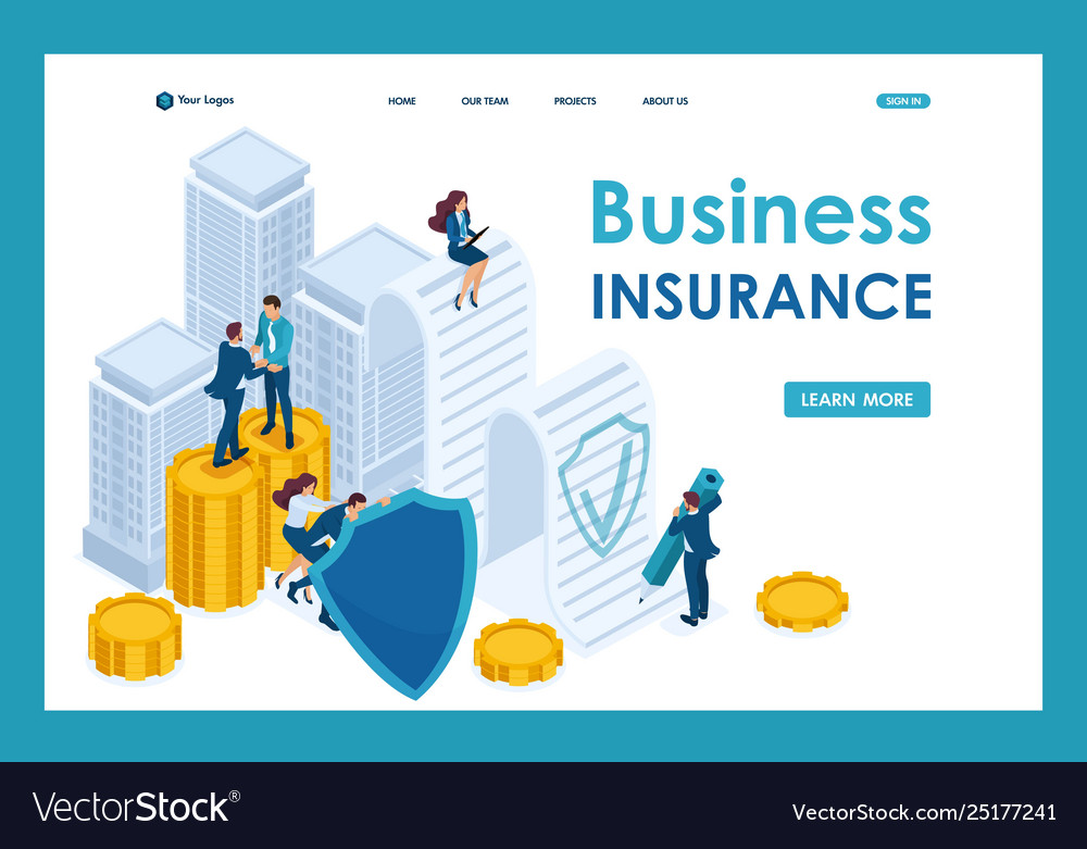 Isometric businessmen insure their assets