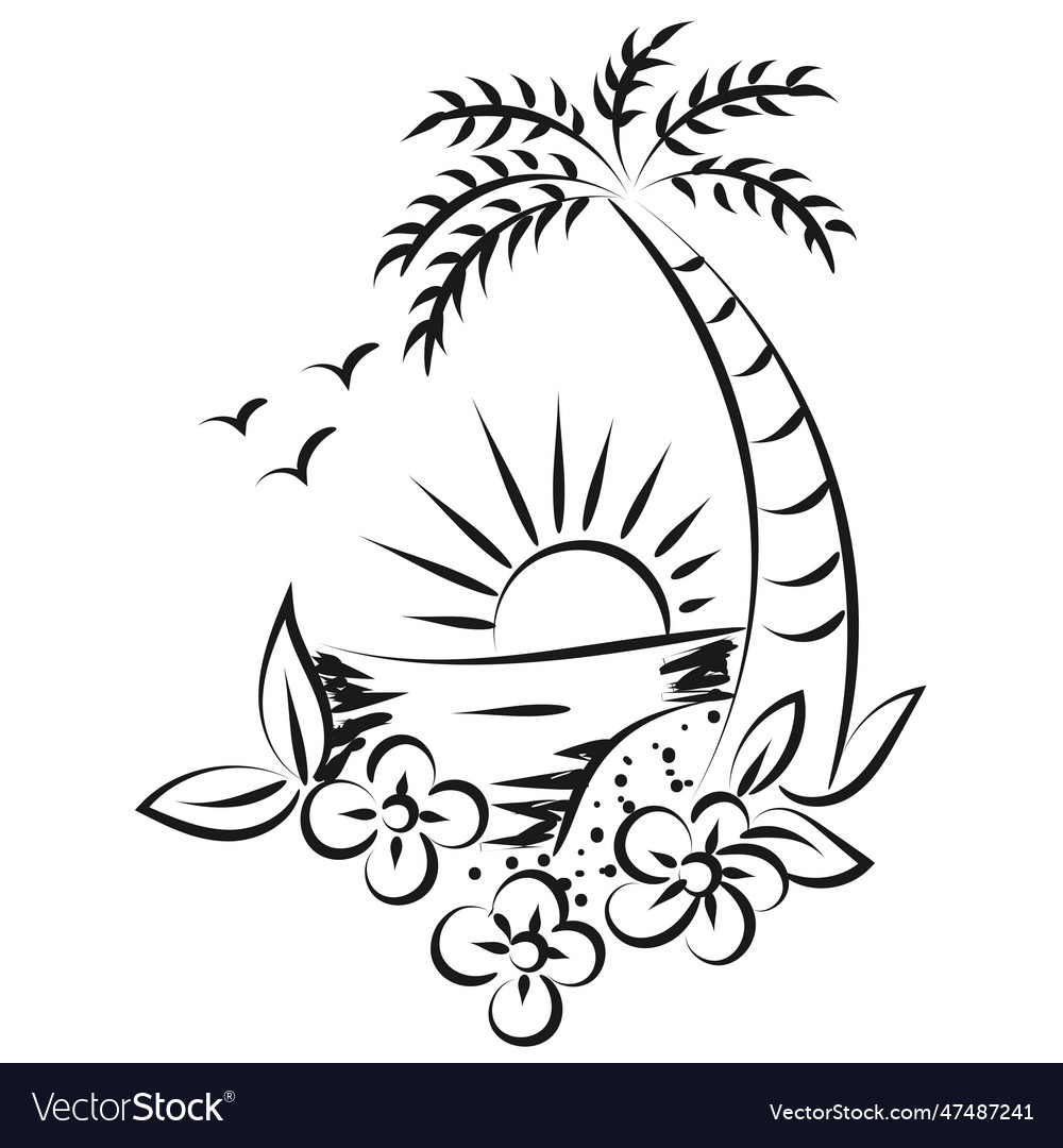 Palm tree line drawing for print Vector Image Palm tree line drawing for print
