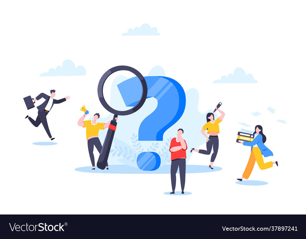 Q and a or faq concept with tiny people characters Vector Image Q and a or faq concept with tiny people characters