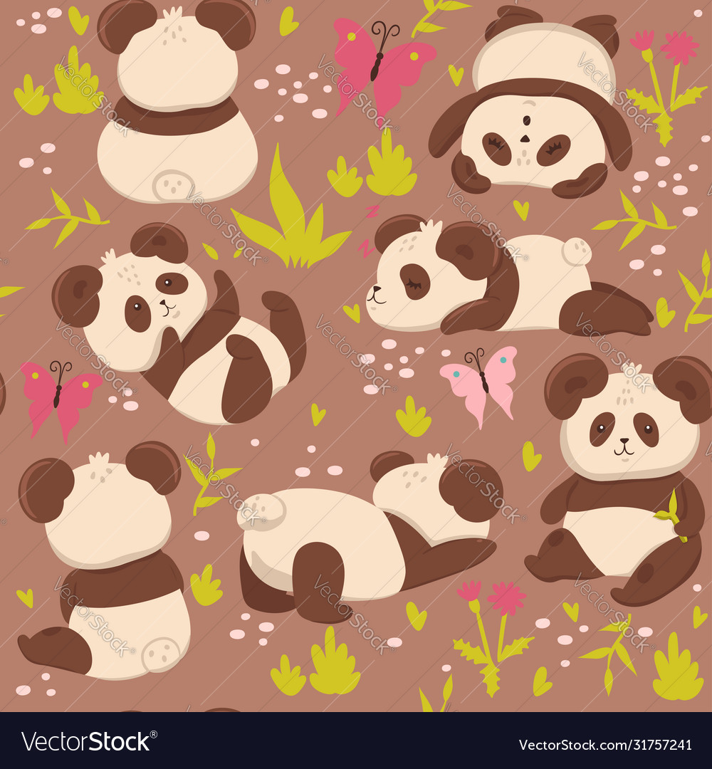 Seamless pattern with cute pandas graphics