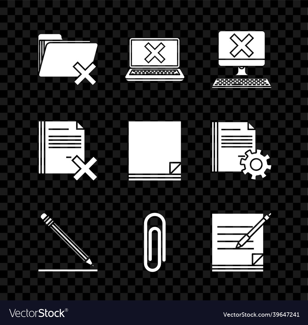 Set delete folder laptop and cross mark on screen vector image Set delete folder laptop and cross mark on screen