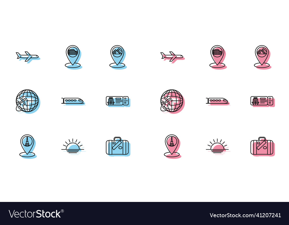 Set line map pointer with eiffel tower sunset vector image Set line map pointer with eiffel tower sunset