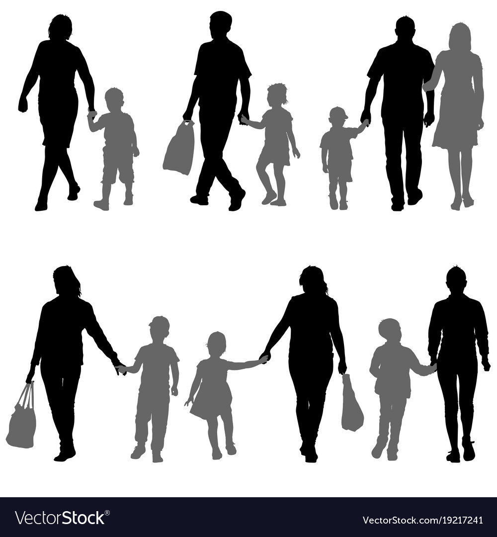Set silhouette of happy family on a white