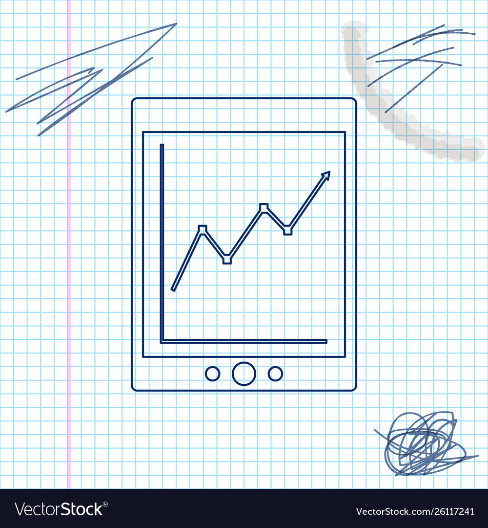 Tablet with statistic graph chart line sketch vector image Tablet with statistic graph chart line sketch
