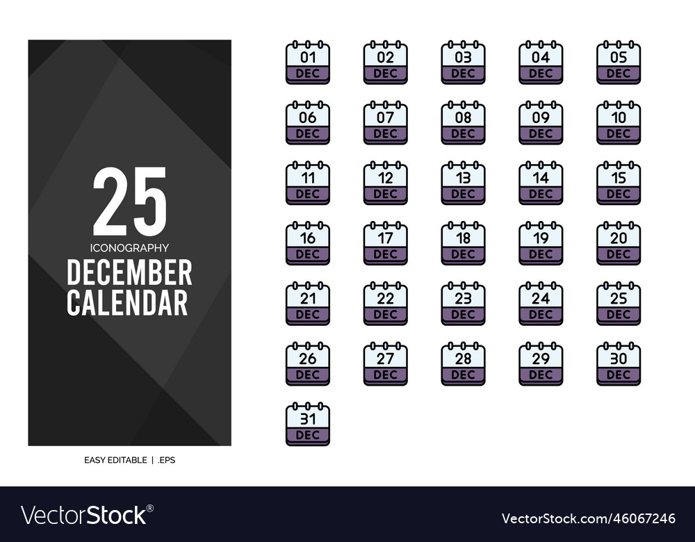 25 december calendar lineal color icon pack Vector Image