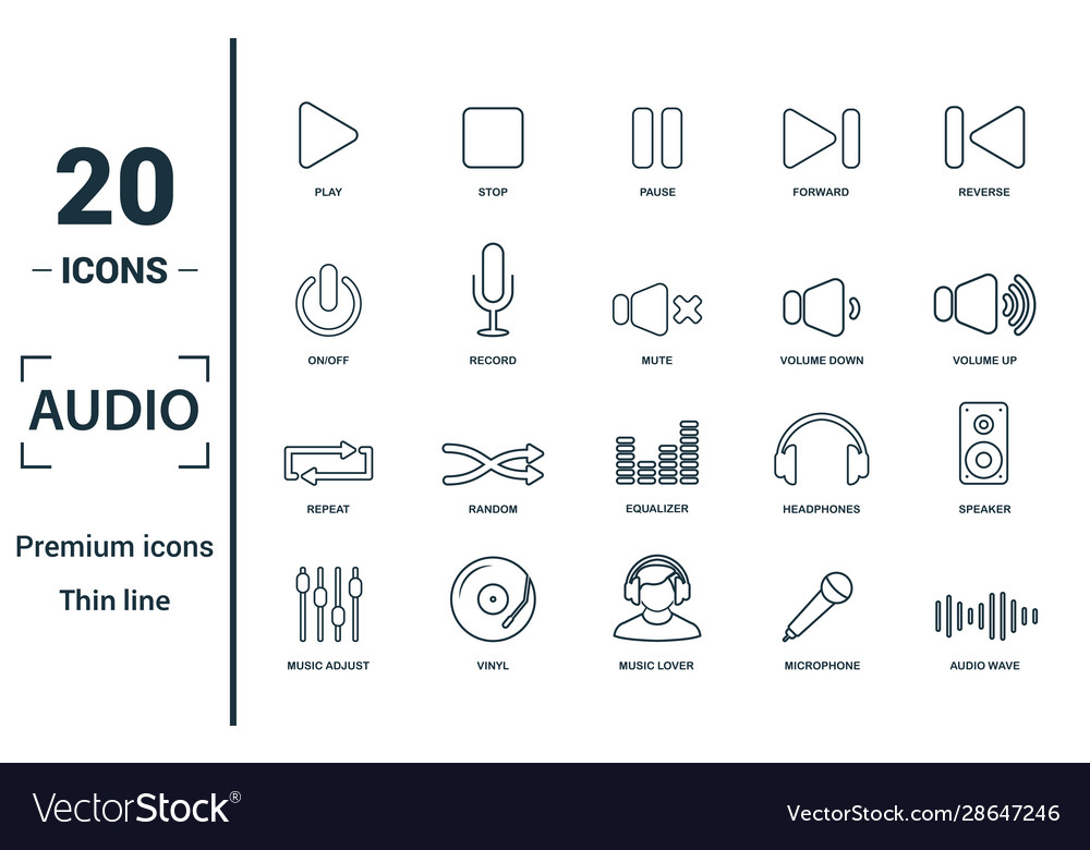 Audio buttons icon set include creative elements vector image Audio buttons icon set include creative elements