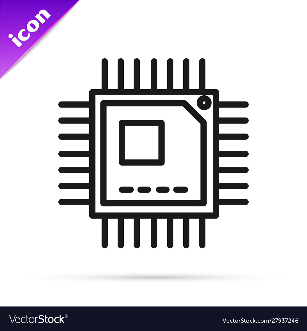 Black line computer processor with microcircuits Vector Image Black line computer processor with microcircuits
