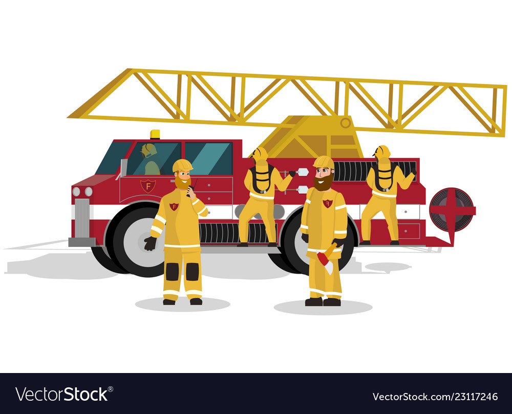 Cartoon Firefighters & Truck