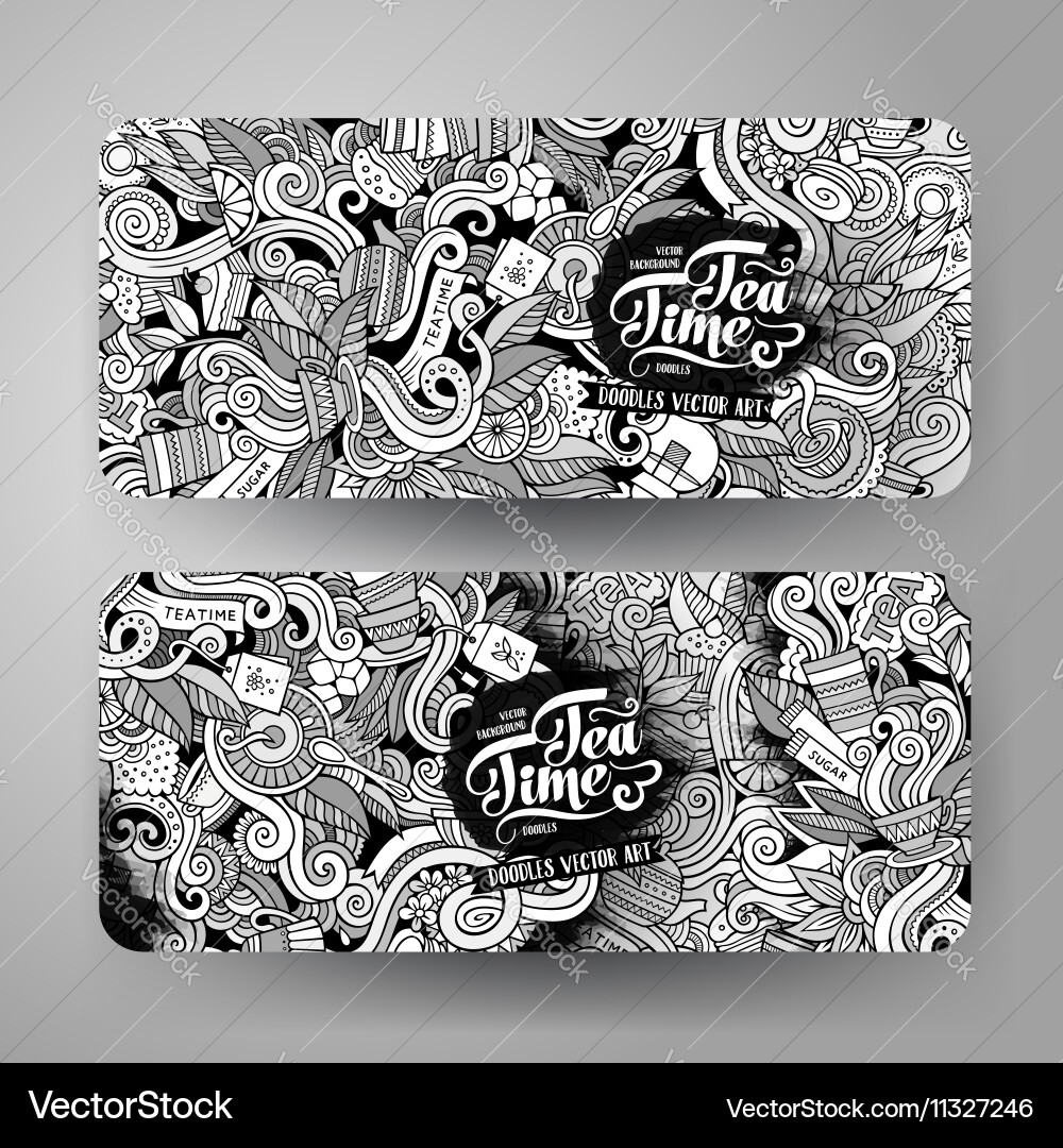 Cartoon Line Art Doodles Tea Banners Royalty Free Vector
