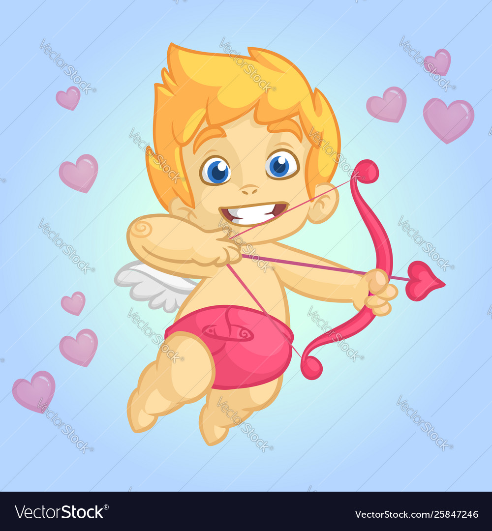 Cupid character with bow and arrow vector image Cupid character with bow and arrow