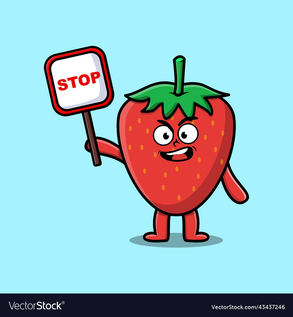 Niedliche Karikatur Erdbeere mit Stoppschildbrett Vector Image Niedliche Karikatur Erdbeere mit Stoppschildbrett