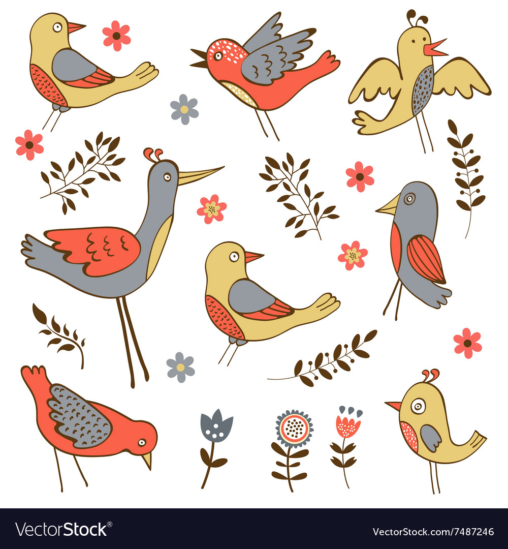 Cute collection of funny birds