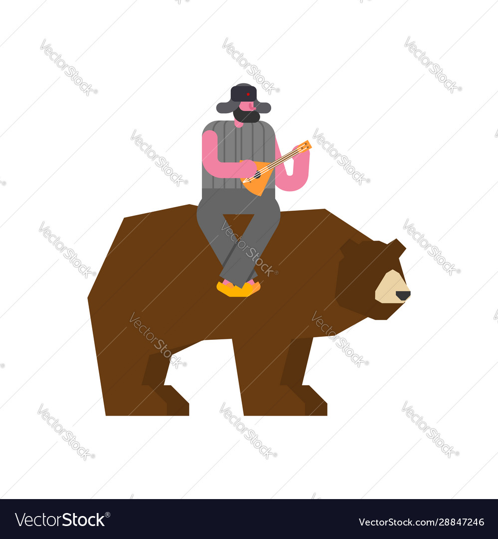 Russian man riding bear national folk beast from