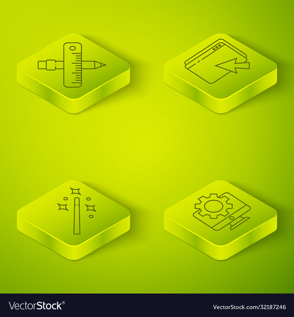 Set isometric web design and development magic vector image Set isometric web design and development magic