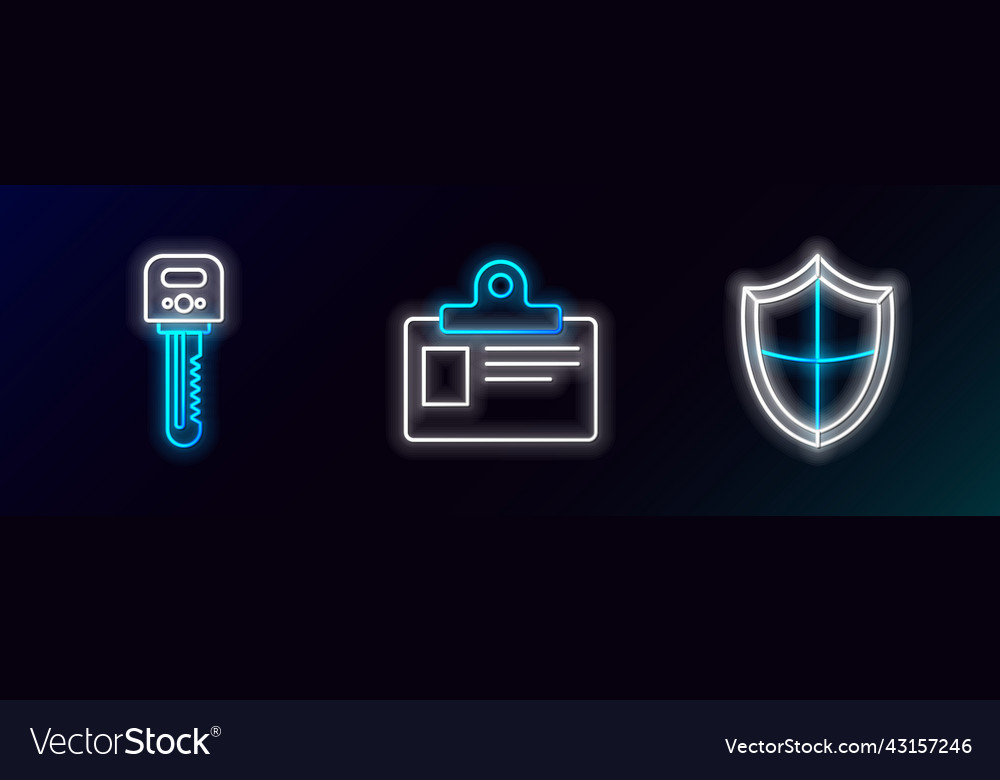 Set line shield key and identification badge icon vector image Set line shield key and identification badge icon
