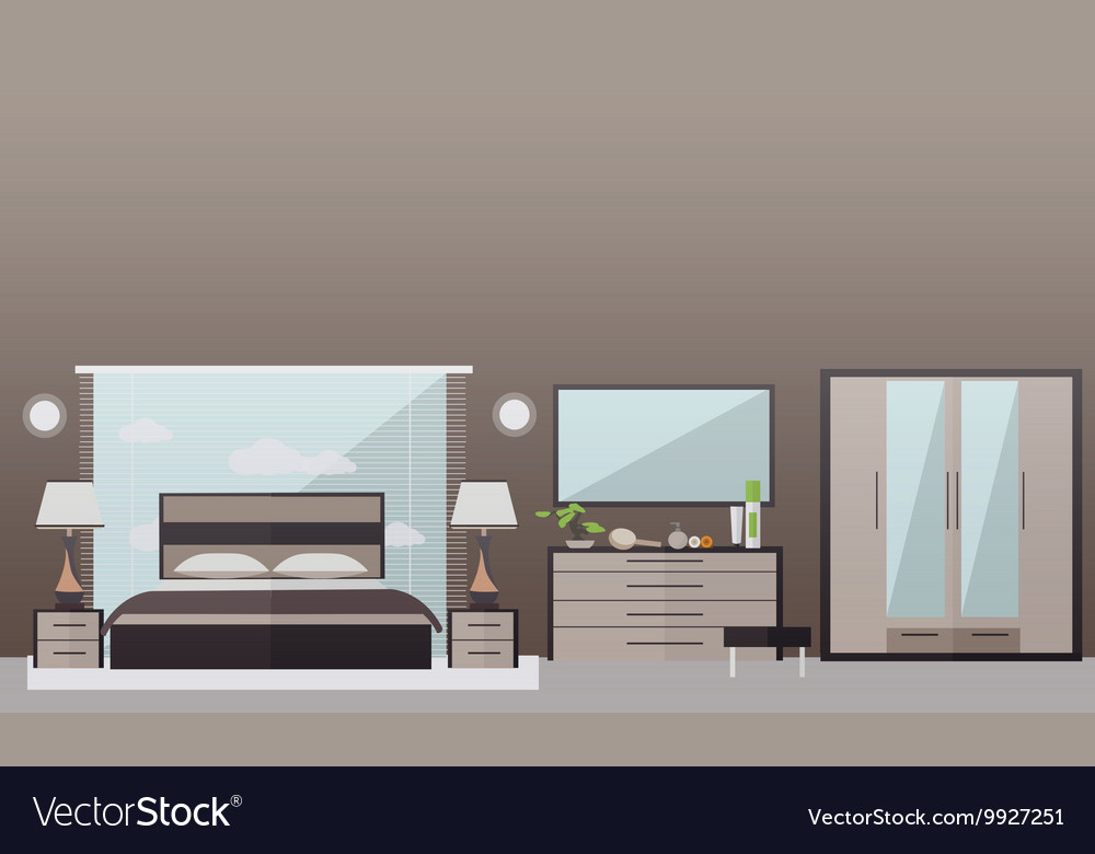 Bedroom interior in flat style Royalty Free Vector Image