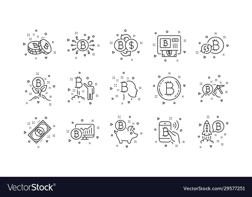 Bitcoin line icons blockchain crypto ico