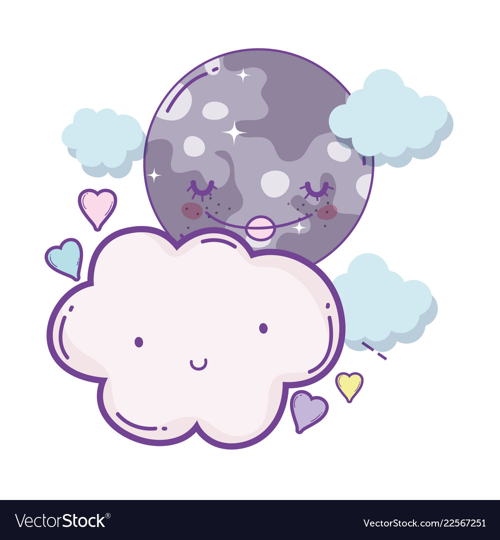Clouds and moon cute cartoons