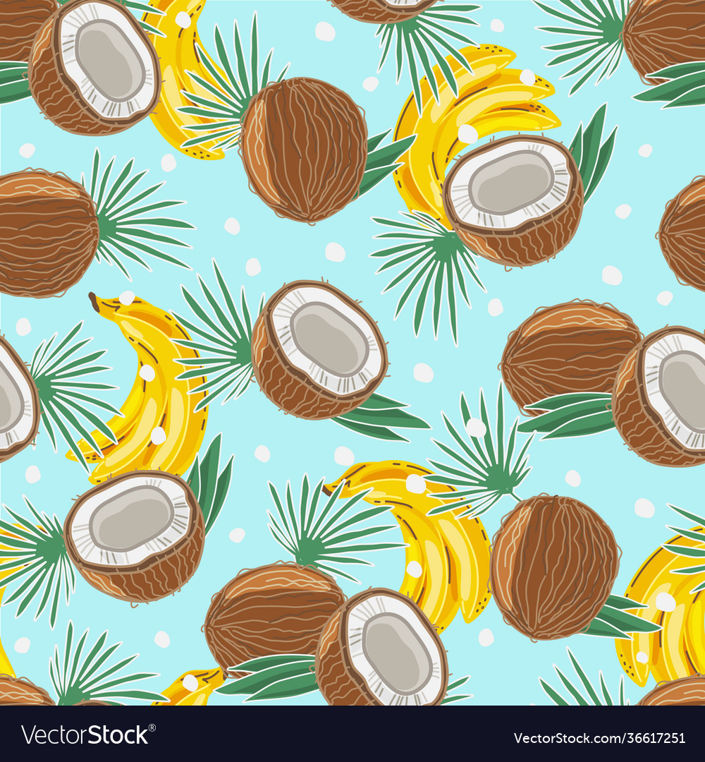 Coconuts and bananas colorful seamless pattern Vector Image Coconuts and bananas colorful seamless pattern