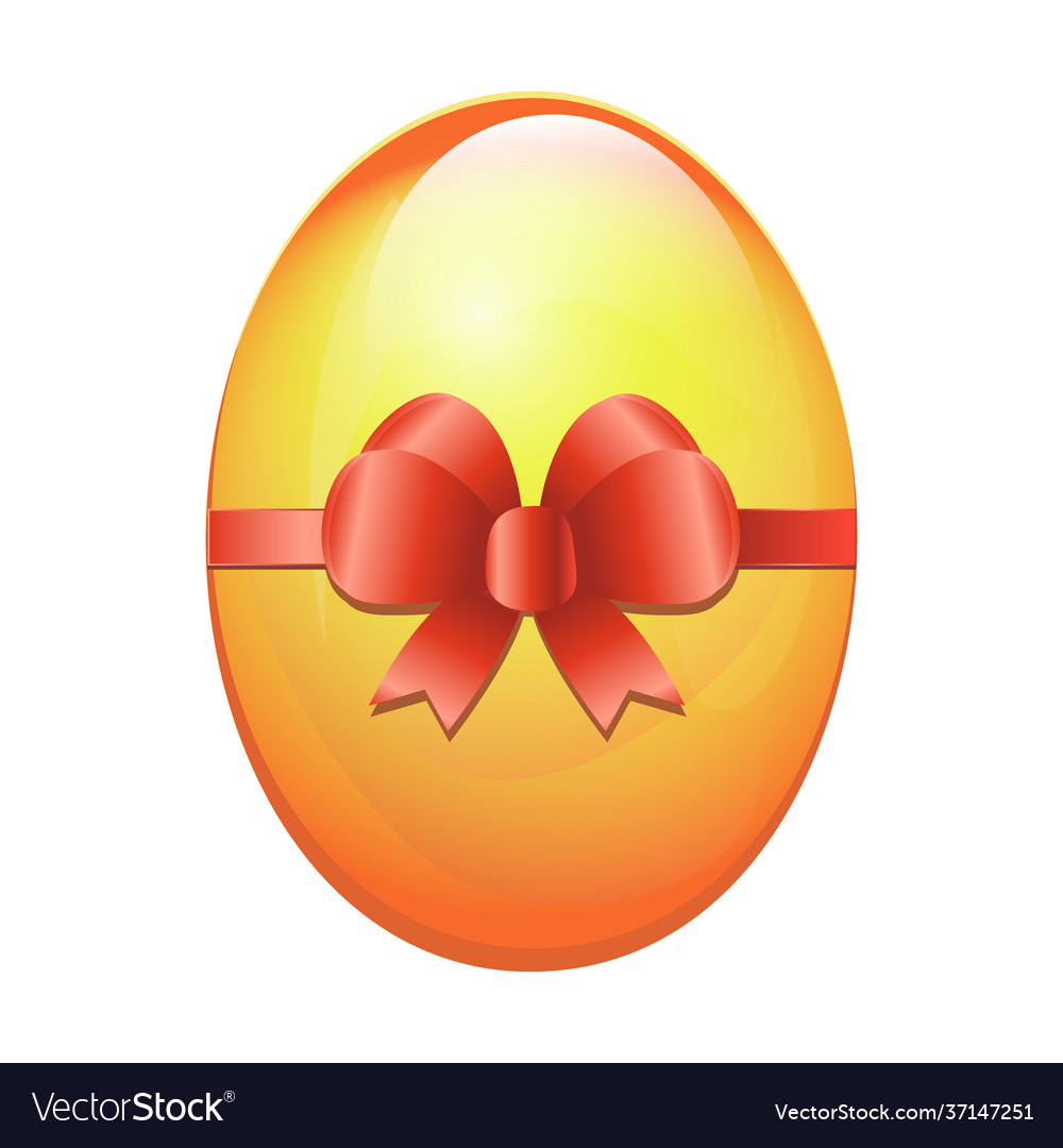 Gold easter egg tied with ribbon and bow bright