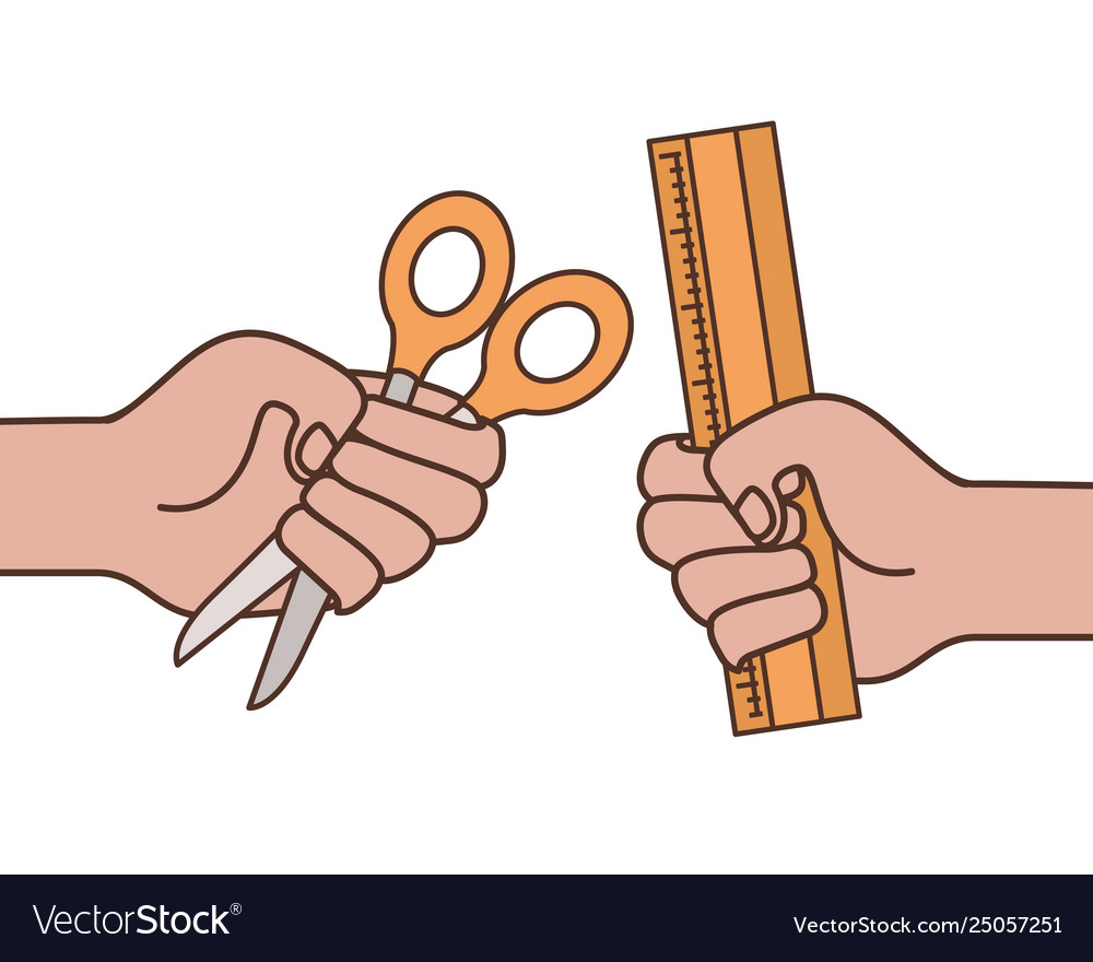 Hands with scissors and ruler icon vector image Hands with scissors and ruler icon