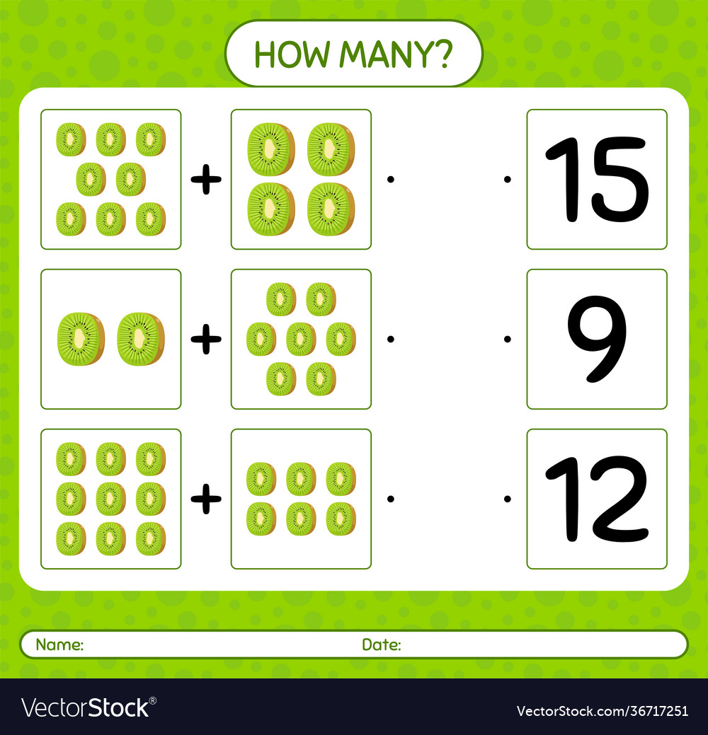 How many counting game with kiwi worksheet vector image How many counting game with kiwi worksheet