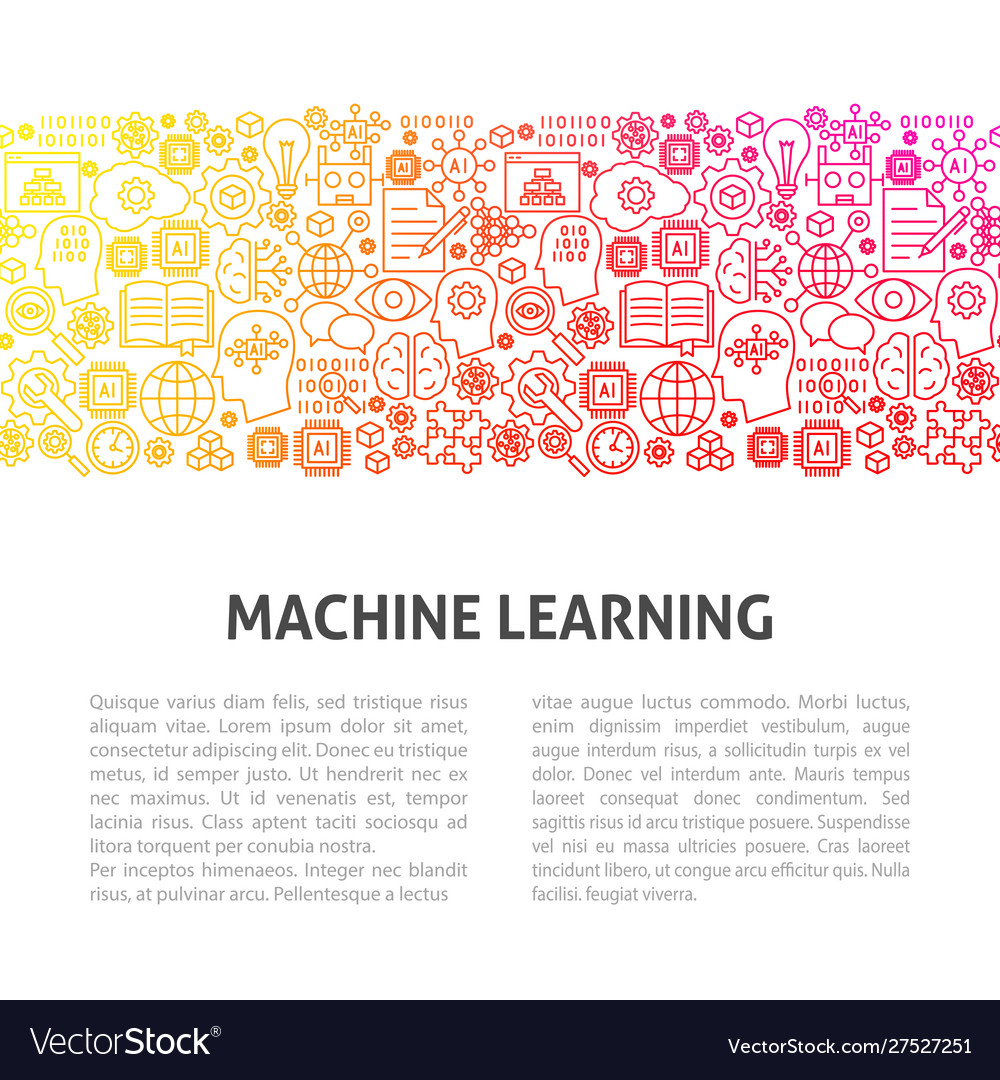 Machine learning line design template vector image Machine learning line design template