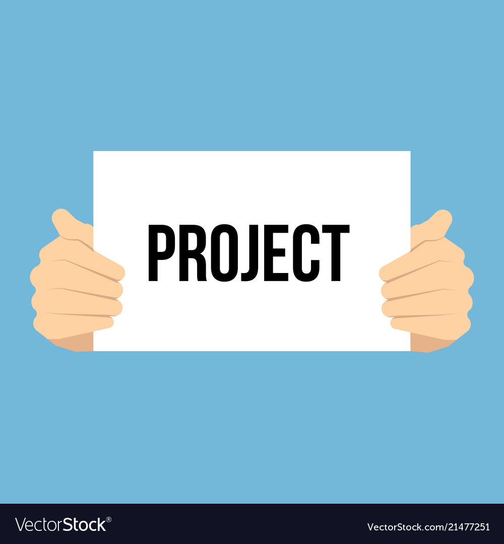Man showing paper project text vector image Man showing paper project text
