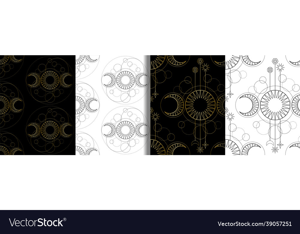 Seamless patterns set from triple moon magic vector image Seamless patterns set from triple moon magic