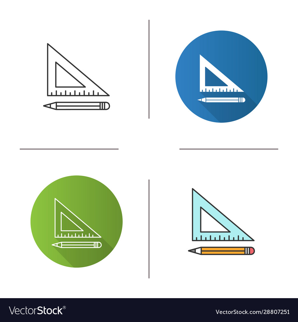 Triangular ruler with pencil icon vector image Triangular ruler with pencil icon