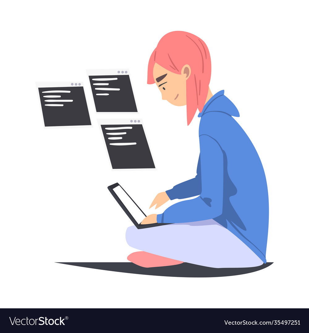 Woman as software developer or programmer engaged vector image Woman as software developer or programmer engaged