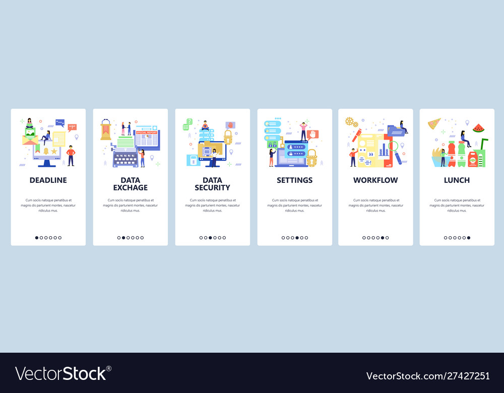 Workflow website and mobile app onboarding screens vector image Workflow website and mobile app onboarding screens