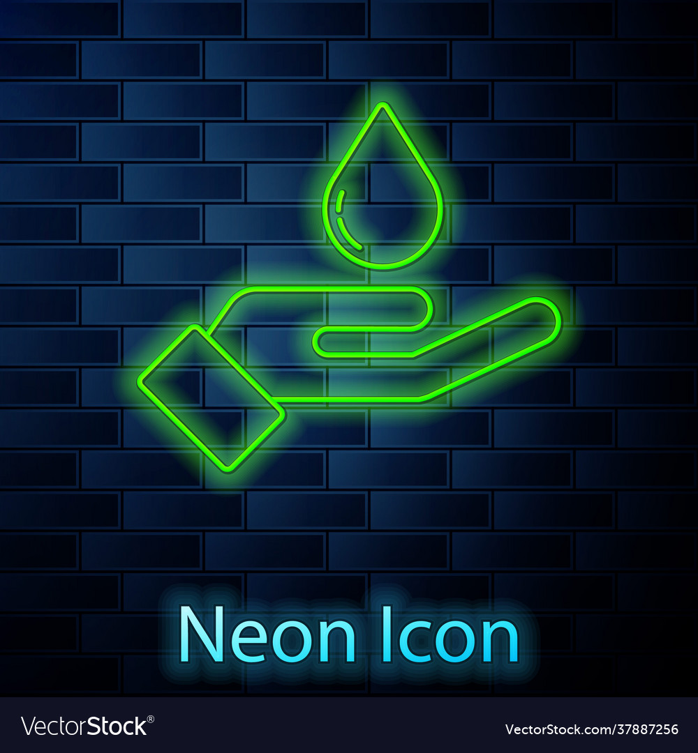 Glowing neon line washing hands with soap icon