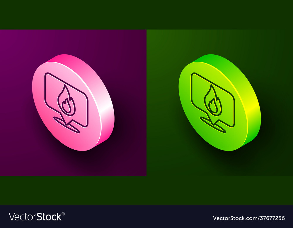 Isometric line map pointer with fire flame icon Vector Image Isometric line map pointer with fire flame icon