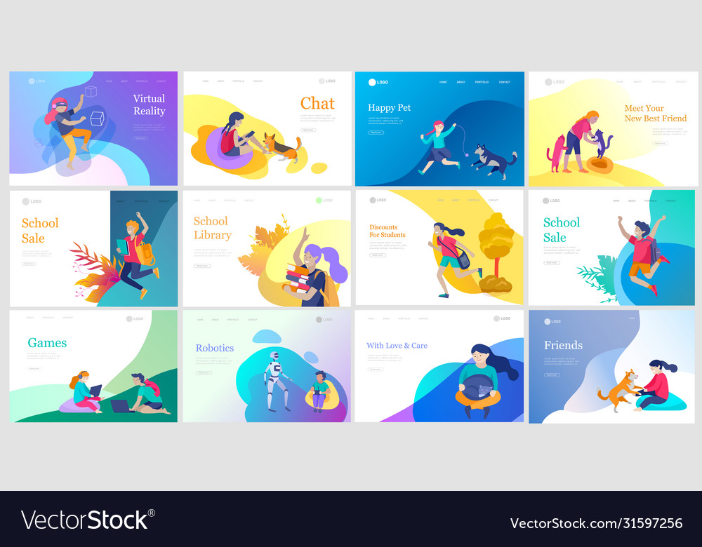 Landing page template with happy school children Vector Image