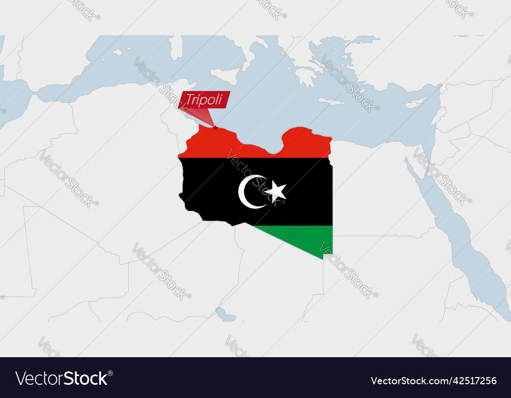 Libya map highlighted in flag colors vector image Libya map highlighted in flag colors