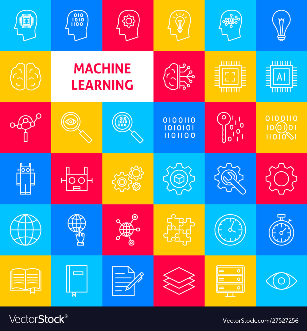 Machine learning line icons