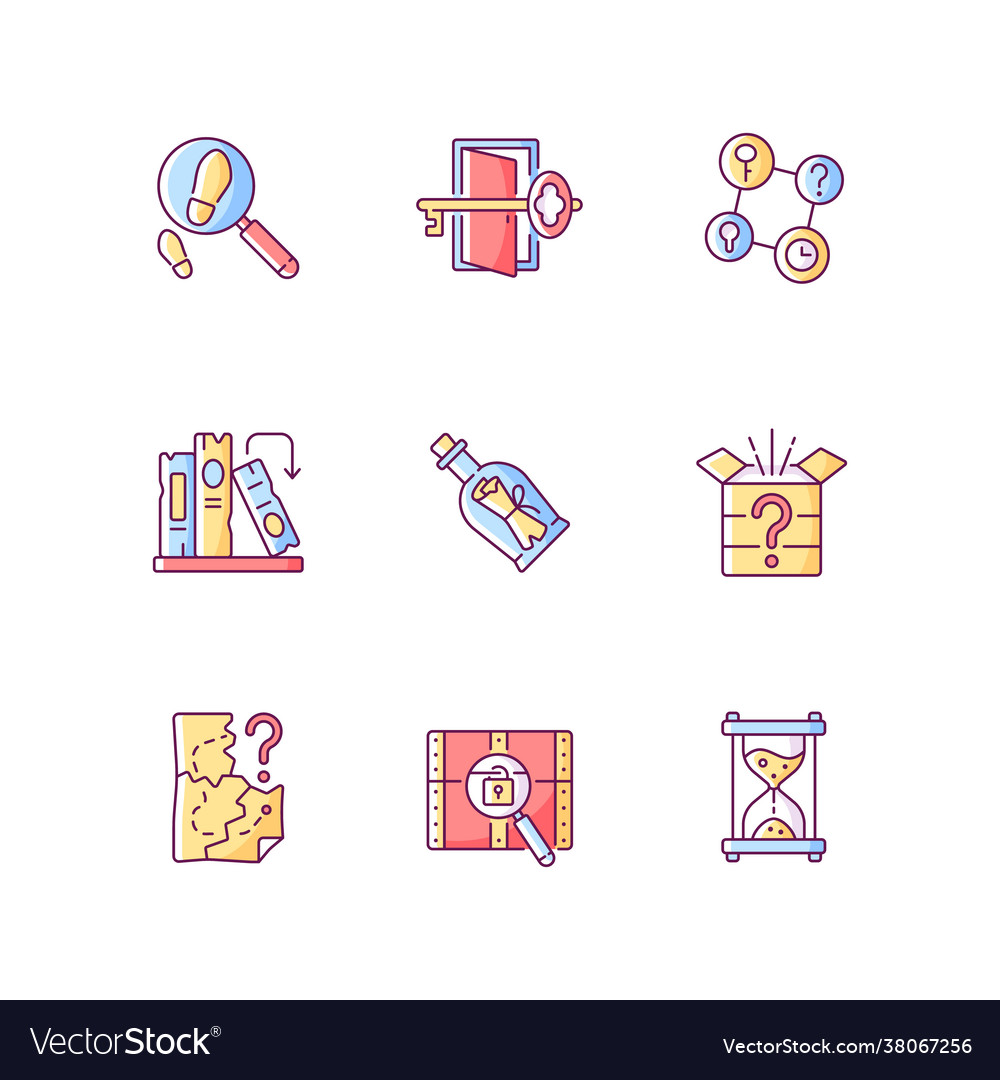 Puzzle solving rgb color icons set vector image Puzzle solving rgb color icons set