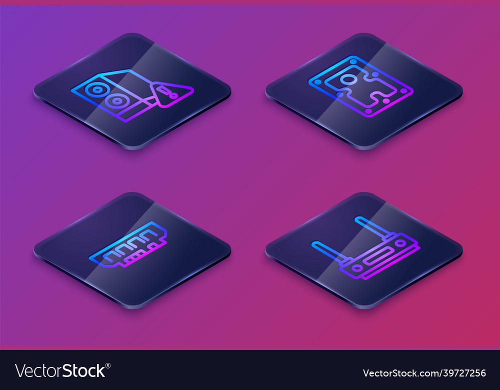 Setzen Sie isometrische Zeilenkoffer von Computer ram random vector image Setzen Sie isometrische Zeilenkoffer von Computer ram random