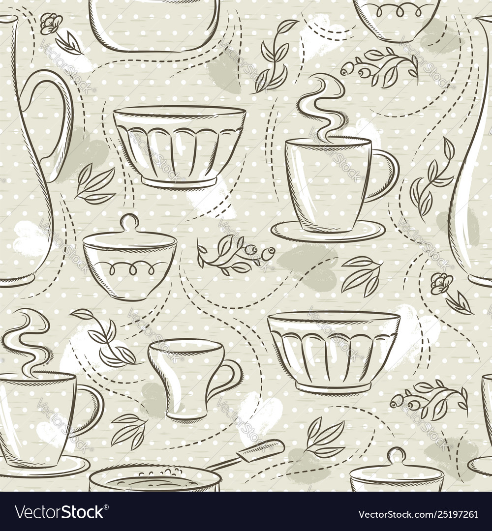 Beige seamless patterns with different tableware vector image Beige seamless patterns with different tableware