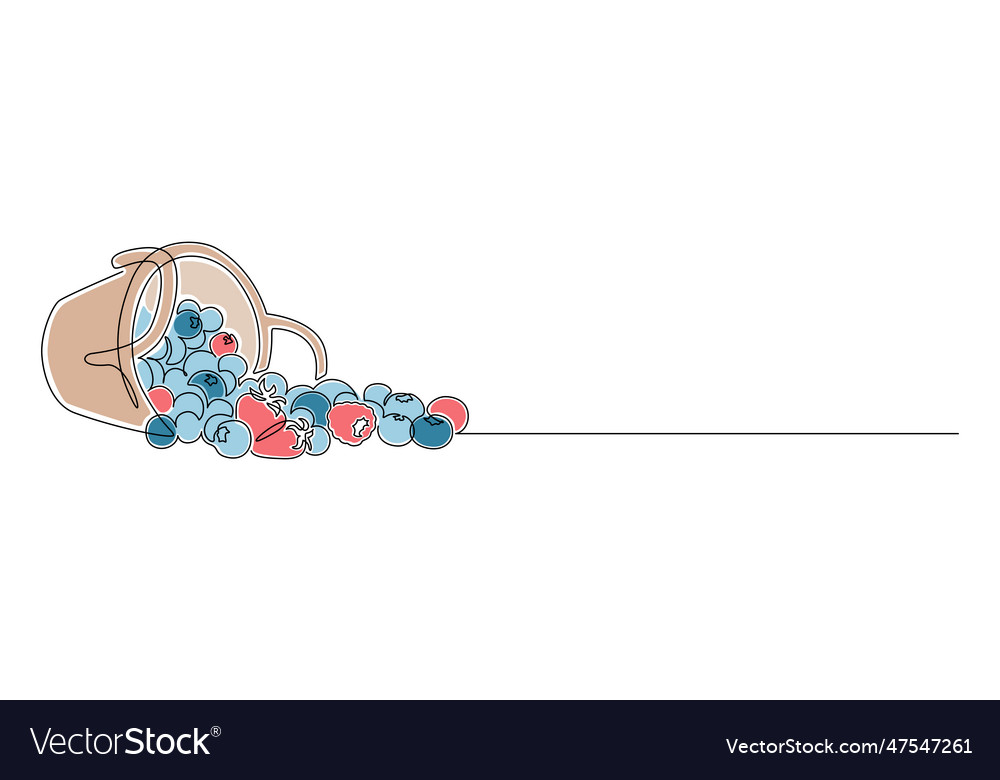 Blueberries and berries in basket in one Vector Image