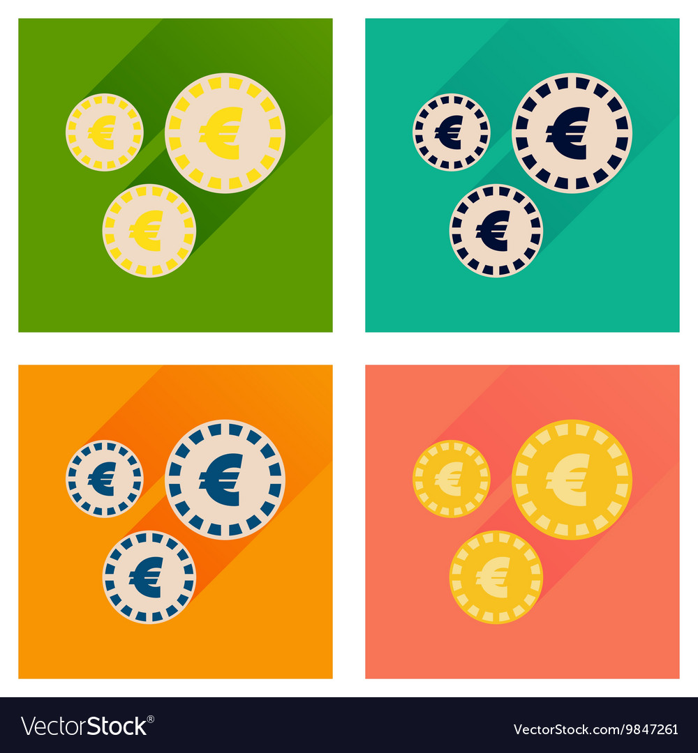 Concept flat icons with long shadow euro coins