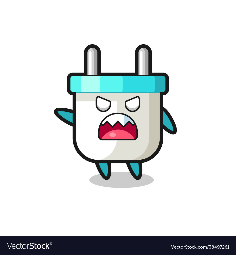 Cute electric plug cartoon in a very angry pose