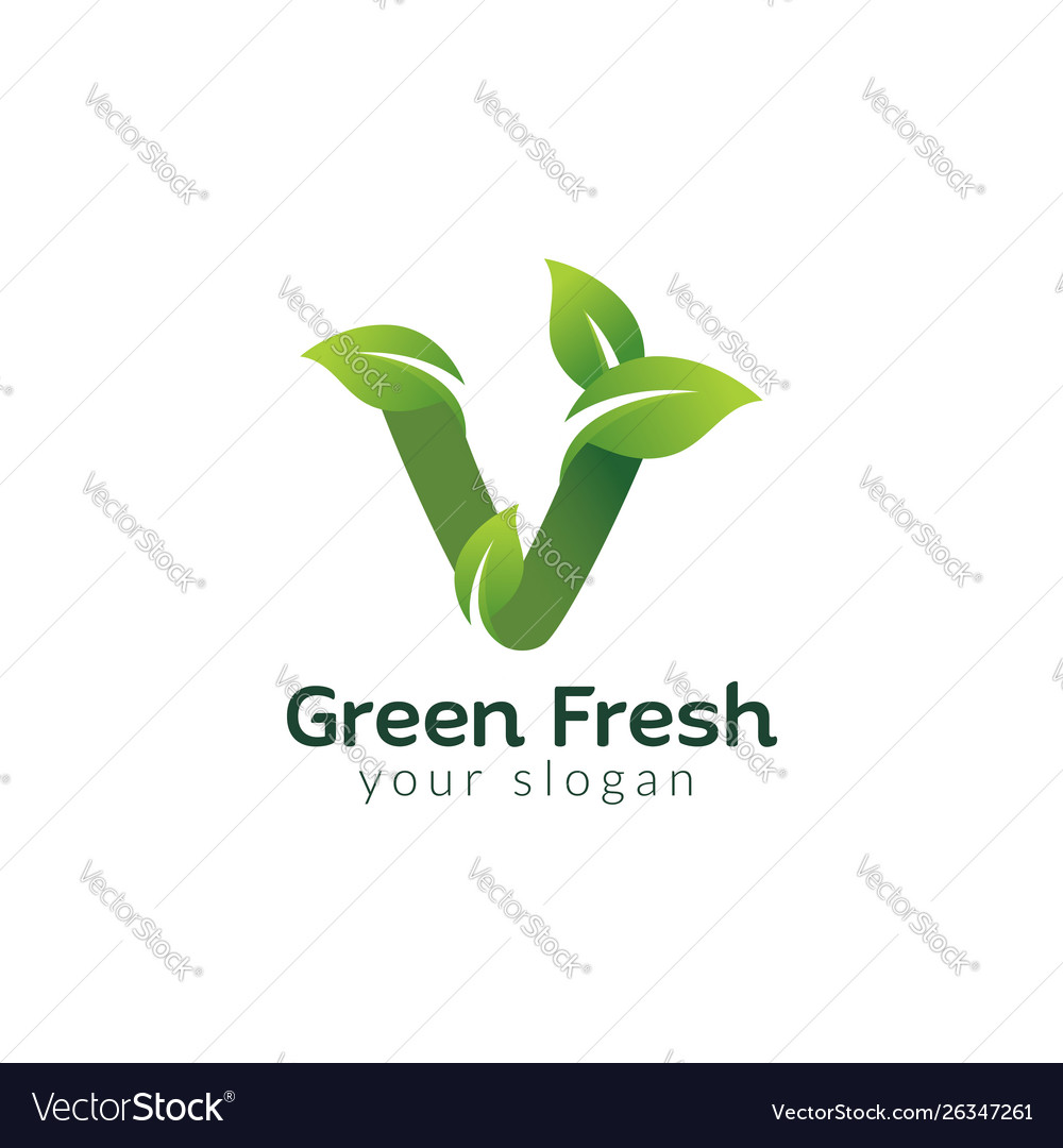 Eco green letter v logo design template