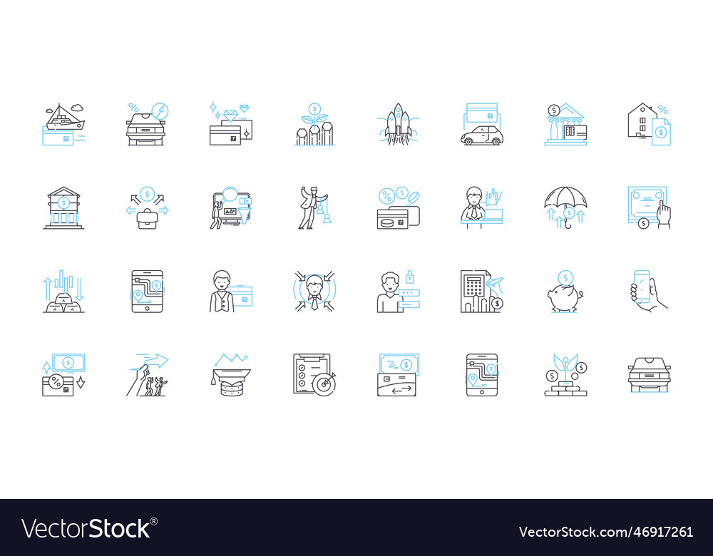 Equity market linear icons set stocks