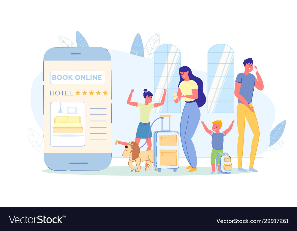 Happy family book room in popular hotel banner